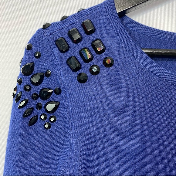 Express-Dark Blue Black Gem Studded Shoulder Crew Neck Sweater Sm - Picture 3 of 7